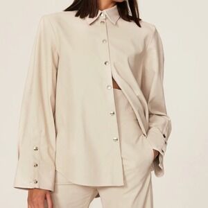 Sara Battaglia Women's Faux Leather Button-Down Shirt Top Made in‎ Italy IT 46